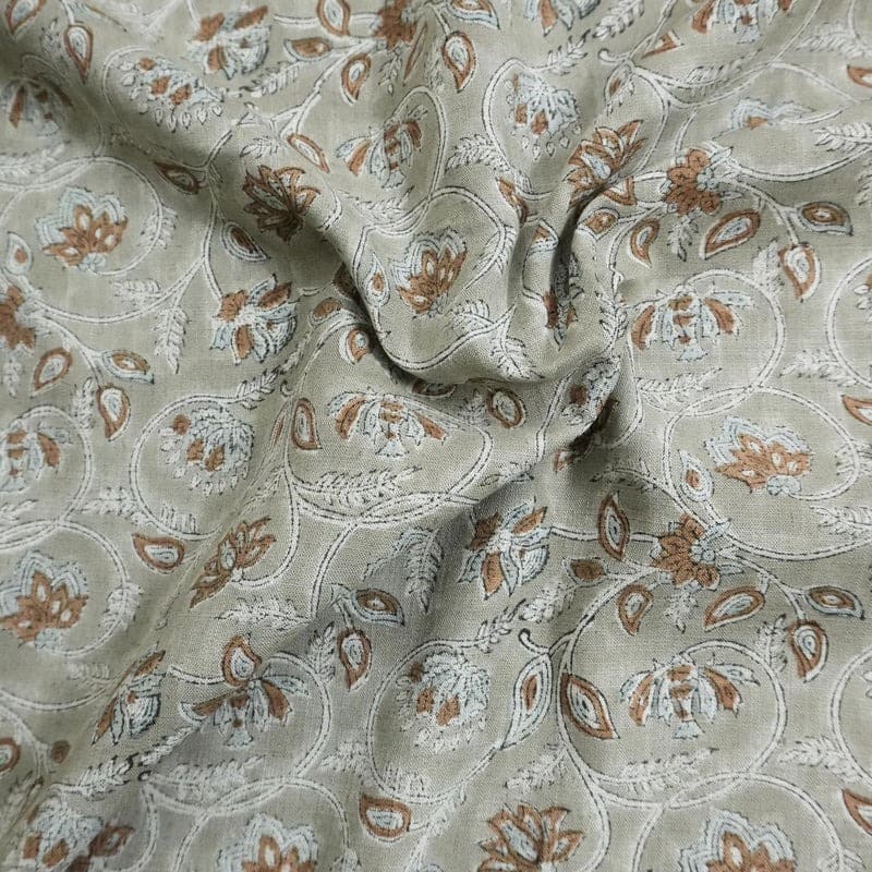 Hand Block Printed Boho Gray Cotton Linen Fabric – Saraswati