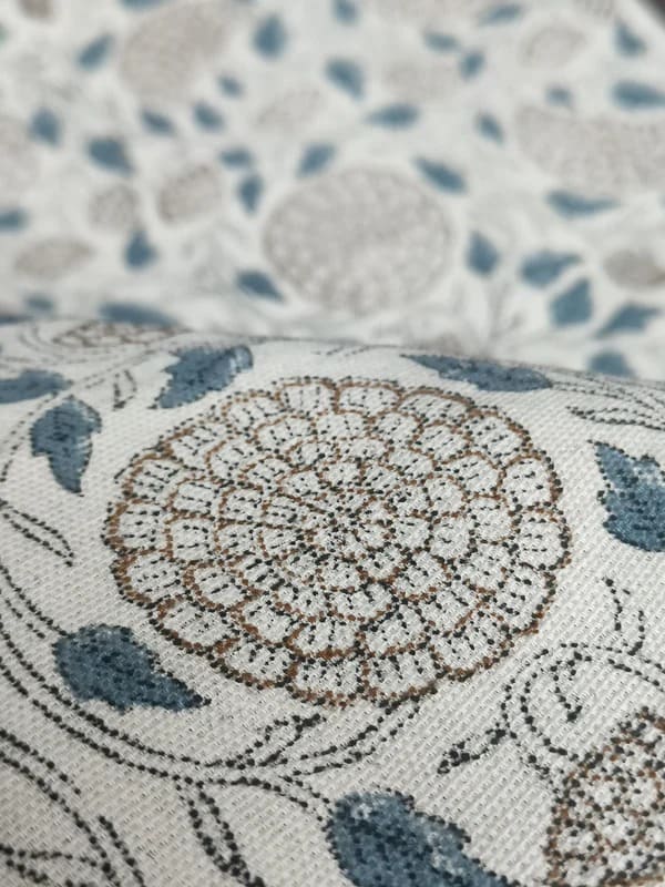 Hand Block Printed Off-White Linen Fabric – Karwachauth Floral