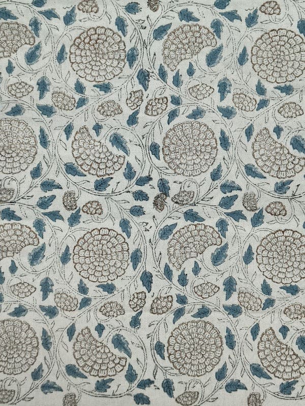 Hand Block Printed Off-White Linen Fabric – Karwachauth Floral