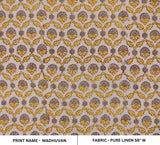 Handmade Block Print yellow Pure linen Fabric - Madhuvan