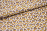 Handmade Block Print yellow Pure linen Fabric - Madhuvan