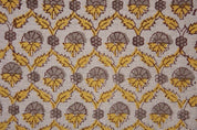 Handmade Block Print yellow Pure linen Fabric - Madhuvan