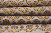 Handmade Block Print yellow Pure linen Fabric - Madhuvan