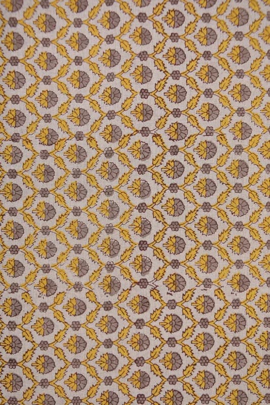 Handmade Block Print yellow Pure linen Fabric - Madhuvan