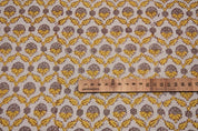 Handmade Block Print yellow Pure linen Fabric - Madhuvan