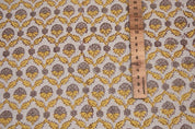 Handmade Block Print yellow Pure linen Fabric - Madhuvan