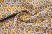 Handmade Block Print yellow Pure linen Fabric - Madhuvan