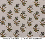 Hand Block print Duck Canvas Fabric For Interior Design - Costal Tulip
