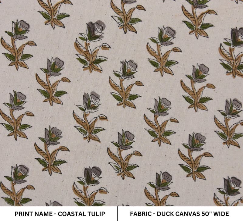Hand Block print Duck Canvas Fabric For Interior Design - Costal Tulip