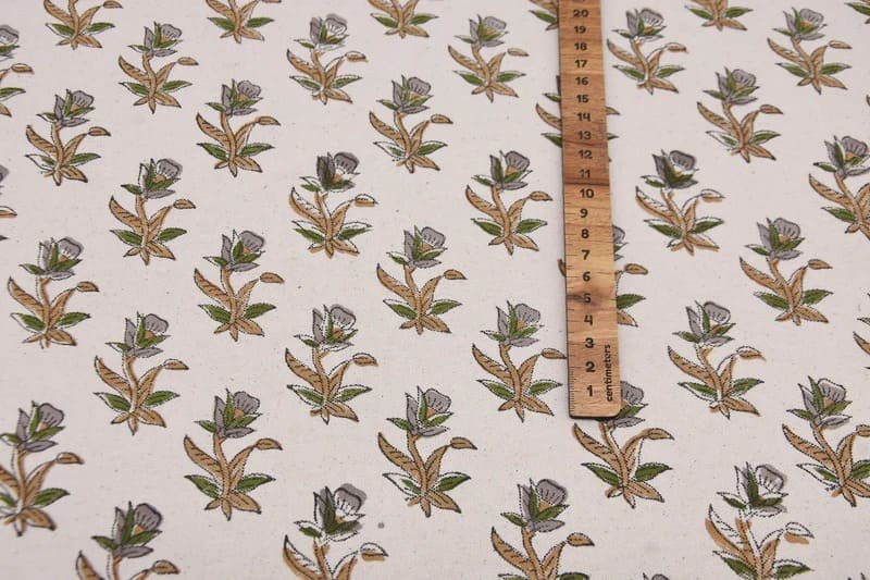 Hand Block print Duck Canvas Fabric For Interior Design - Costal Tulip