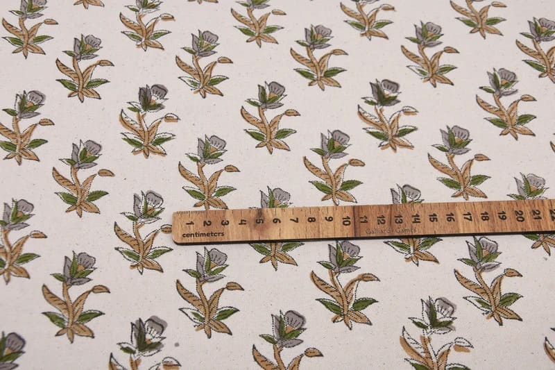 Hand Block print Duck Canvas Fabric For Interior Design - Costal Tulip