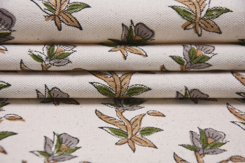 Hand Block print Duck Canvas Fabric For Interior Design - Costal Tulip