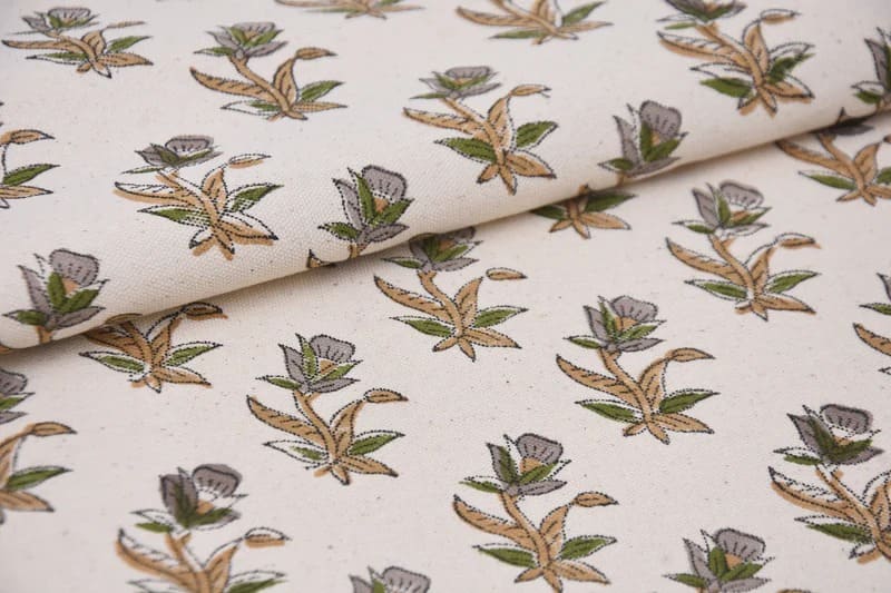 Hand Block print Duck Canvas Fabric For Interior Design - Costal Tulip
