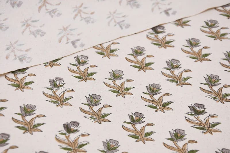 Hand Block print Duck Canvas Fabric For Interior Design - Costal Tulip