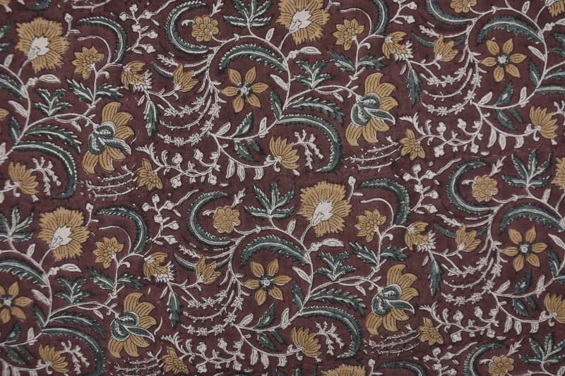 Hand Crafted Block Print Brown Linen Fabric For Cushion – Kundanvan