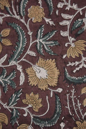 Hand Crafted Block Print Brown Linen Fabric For Cushion – Kundanvan