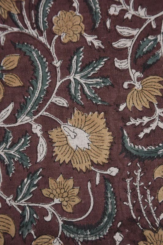 Hand Crafted Block Print Brown Linen Fabric For Cushion – Kundanvan