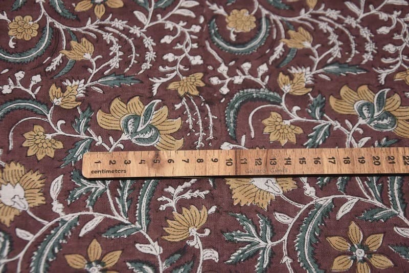 Hand Crafted Block Print Brown Linen Fabric For Cushion – Kundanvan