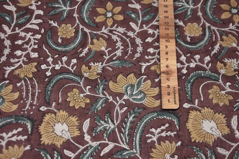 Hand Crafted Block Print Brown Linen Fabric For Cushion – Kundanvan