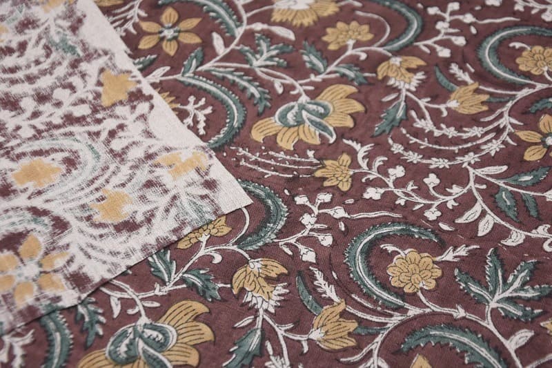 Hand Crafted Block Print Brown Linen Fabric For Cushion – Kundanvan
