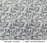 Hand Woven Block Print Grey Floral Off White Linen Fabric - Jaldhara