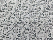Hand Woven Block Print Grey Floral Off White Linen Fabric - Jaldhara