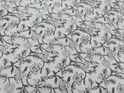 Hand Woven Block Print Grey Floral Off White Linen Fabric - Jaldhara