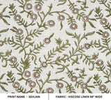 Hand Block Print Green & Brown Floral Viscose Linen Fabric - Sehjan