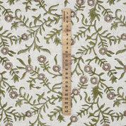 Hand Block Print Green & Brown Floral Viscose Linen Fabric - Sehjan