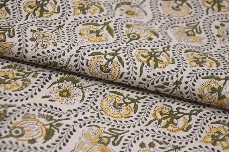 Hand Woven Block Print Pure Linen Fabric For pillow couch - Amarbel