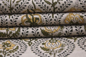 Hand Woven Block Print Pure Linen Fabric For pillow couch - Amarbel