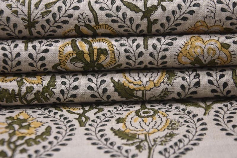 Hand Woven Block Print Pure Linen Fabric For pillow couch - Amarbel