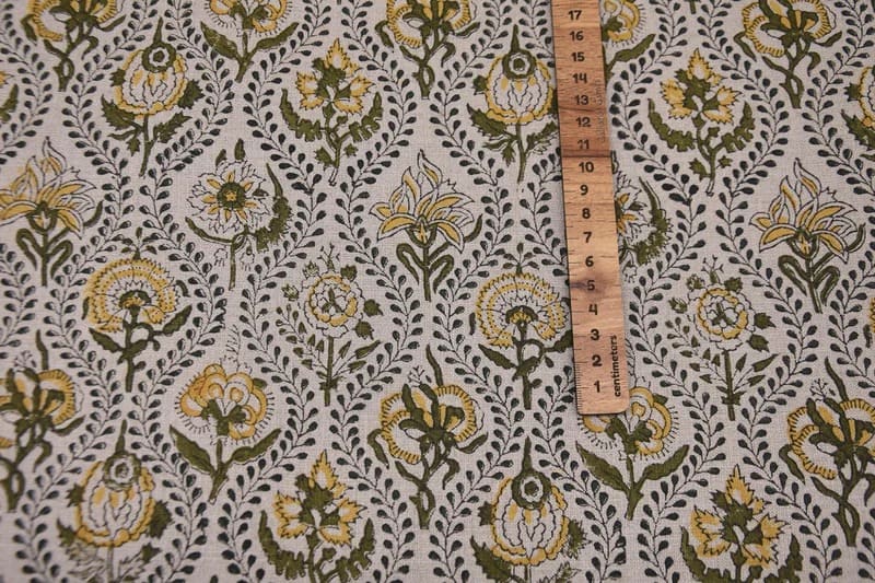 Hand Woven Block Print Pure Linen Fabric For pillow couch - Amarbel