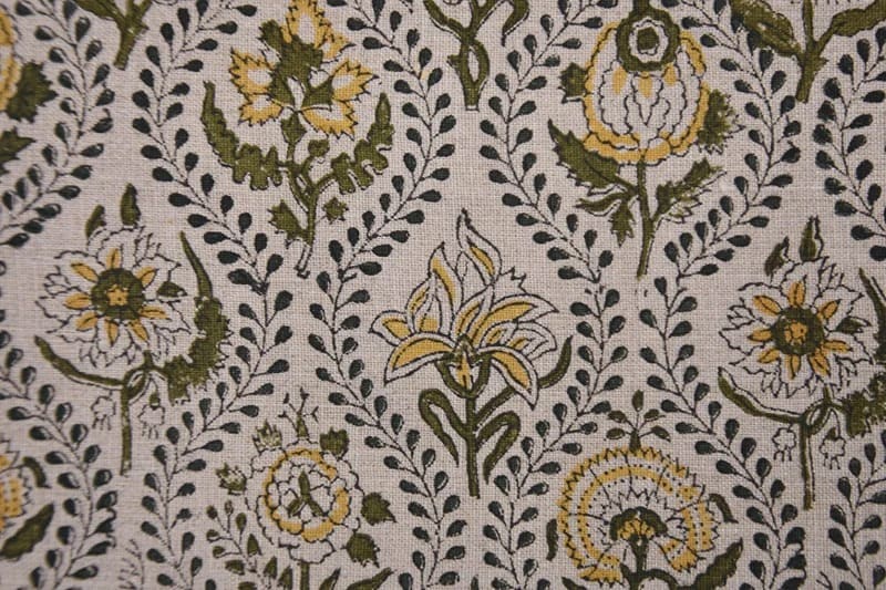 Hand Woven Block Print Pure Linen Fabric For pillow couch - Amarbel