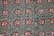 Hand Block Print Brown & Gray Linen Fabric For Cushions - Chudamani