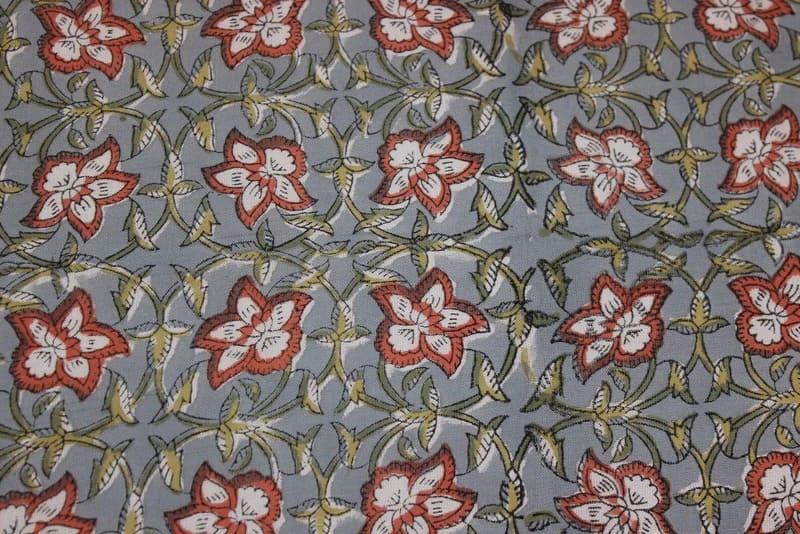 Hand Block Print Brown & Gray Linen Fabric For Cushions - Chudamani