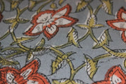 Hand Block Print Brown & Gray Linen Fabric For Cushions - Chudamani