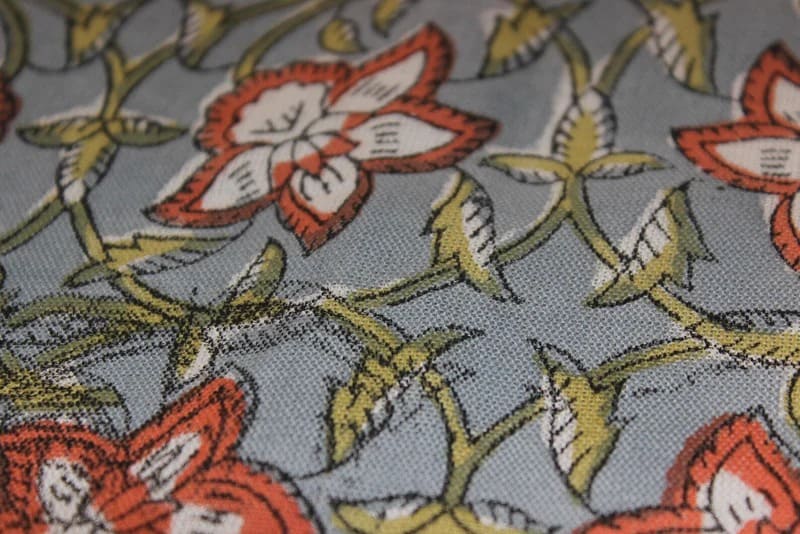 Hand Block Print Brown & Gray Linen Fabric For Cushions - Chudamani