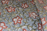 Hand Block Print Brown & Gray Linen Fabric For Cushions - Chudamani