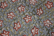 Hand Block Print Brown & Gray Linen Fabric For Cushions - Chudamani