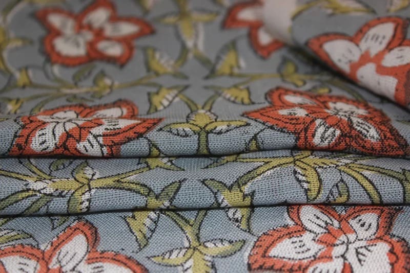 Hand Block Print Brown & Gray Linen Fabric For Cushions - Chudamani