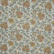 Indian Print Yellow Gray Floral Thick Linen Fabric for Upholstery - Neerabel