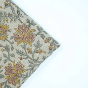 Indian Print Yellow Gray Floral Thick Linen Fabric for Upholstery - Neerabel