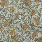 Indian Print Yellow Gray Floral Thick Linen Fabric for Upholstery - Neerabel