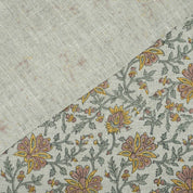 Indian Print Yellow Gray Floral Thick Linen Fabric for Upholstery - Neerabel