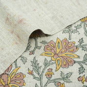 Indian Print Yellow Gray Floral Thick Linen Fabric for Upholstery - Neerabel