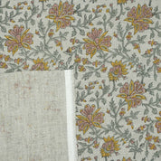 Indian Print Yellow Gray Floral Thick Linen Fabric for Upholstery - Neerabel