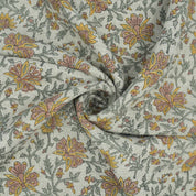 Indian Print Yellow Gray Floral Thick Linen Fabric for Upholstery - Neerabel