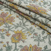 Indian Print Yellow Gray Floral Thick Linen Fabric for Upholstery - Neerabel