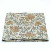 Indian Print Yellow Gray Floral Thick Linen Fabric for Upholstery - Neerabel